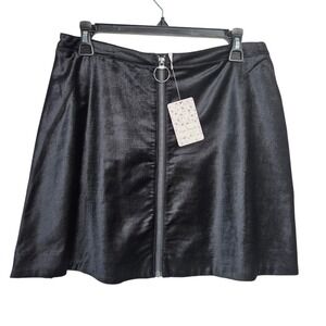 Free People Skater Black Velvet Mini Front Ring Zip Skirt  Goth Grunge Edgy NWT